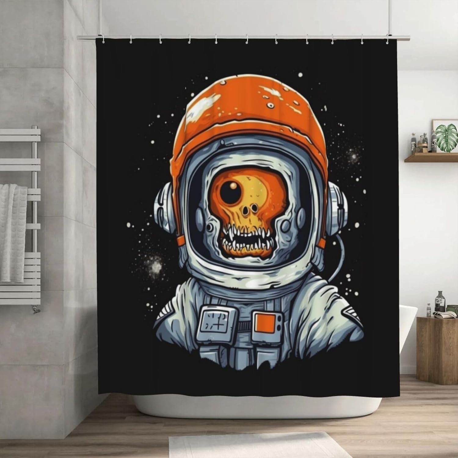 Orange Zombie Astronaut Shower Curtain Set