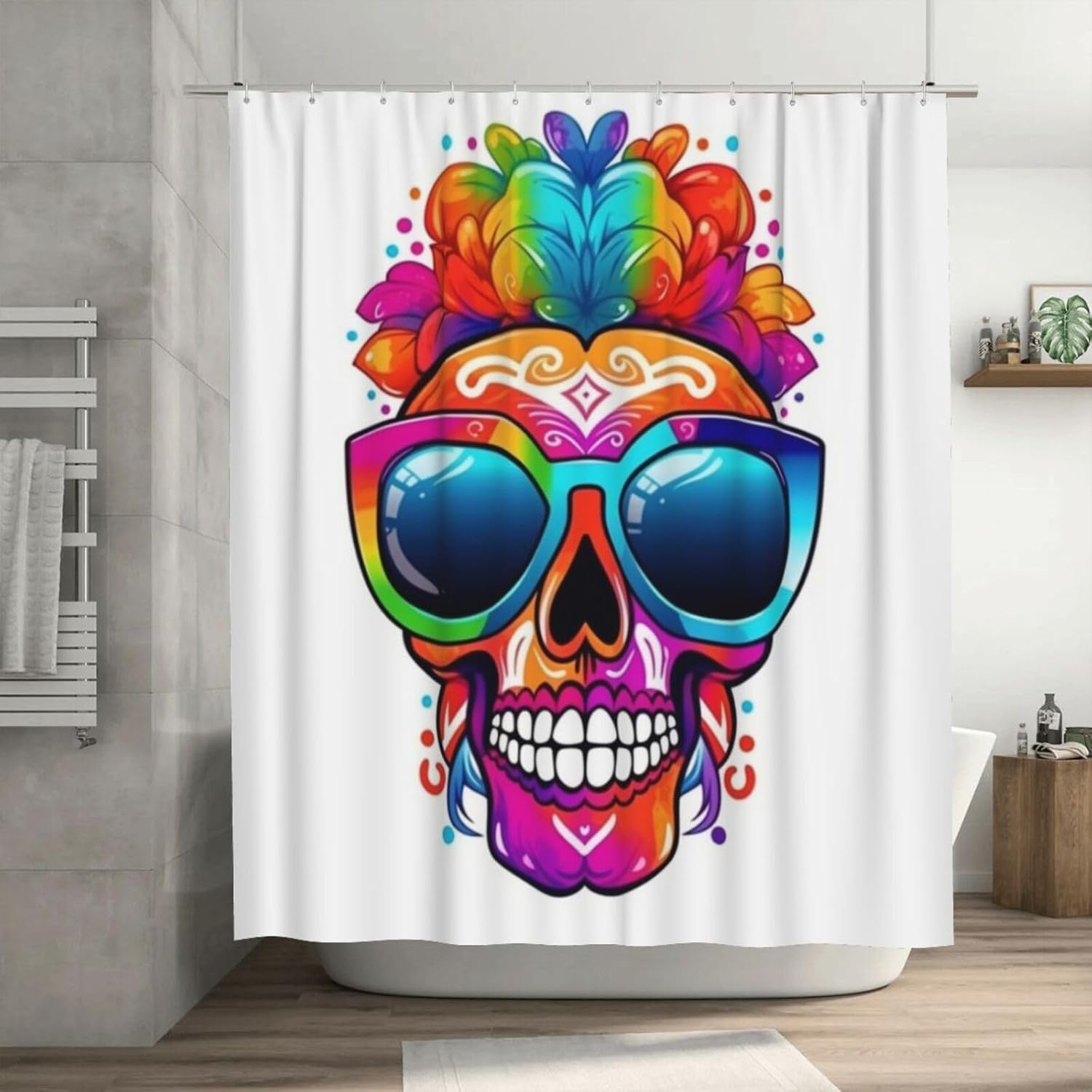 TIYAANDSY Blue Skull Shower Curtain 72x72in