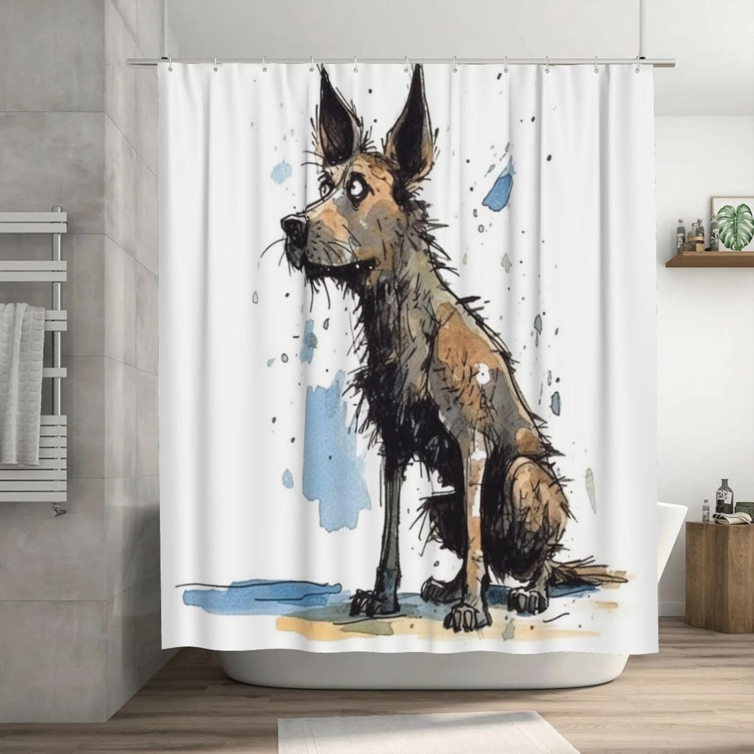 TIYAANDSY Cartoon Dirty Dog Shower Curtain Set 72x72in 1