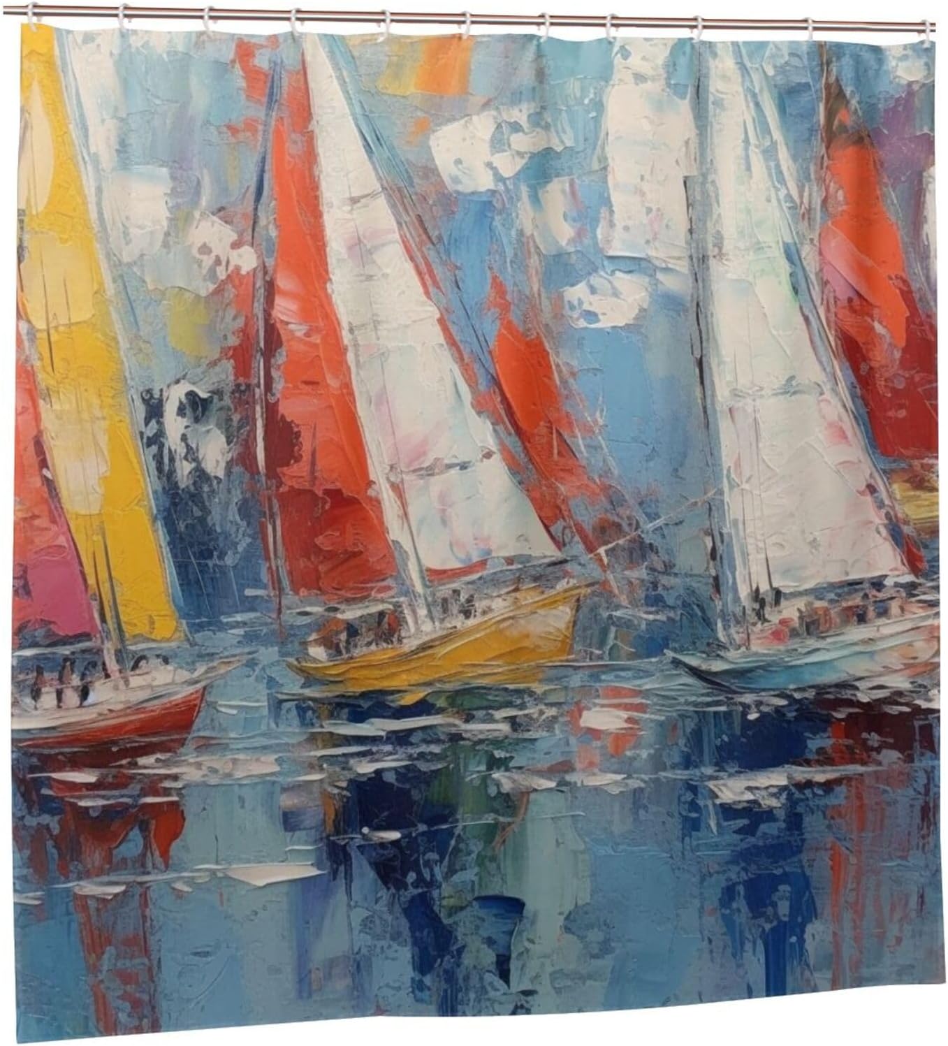 Red White Sailboat Shower Curtain Set with 12 Hooks 72x72in 1