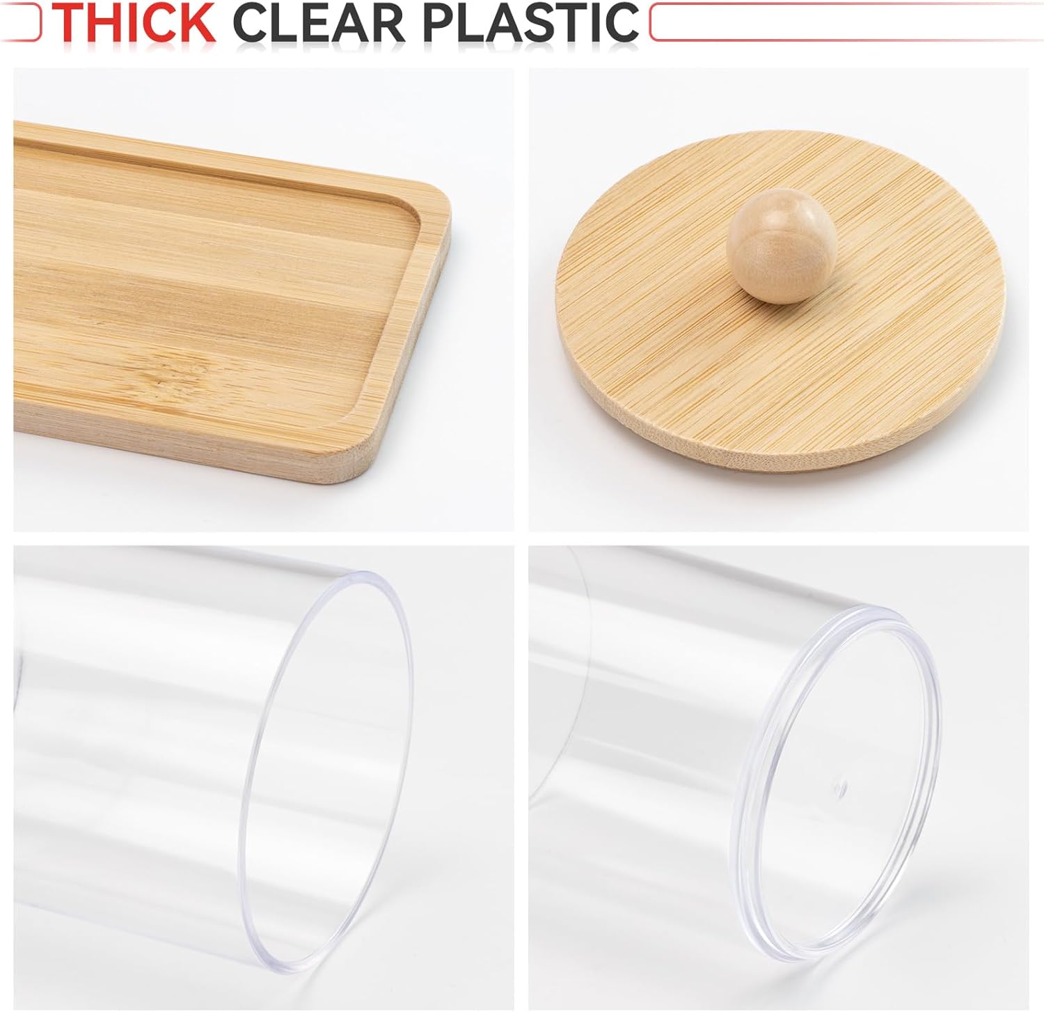 CINDALOG 10 oz Bamboo Q-Tip Holders 3 Pack with Lids and Tray