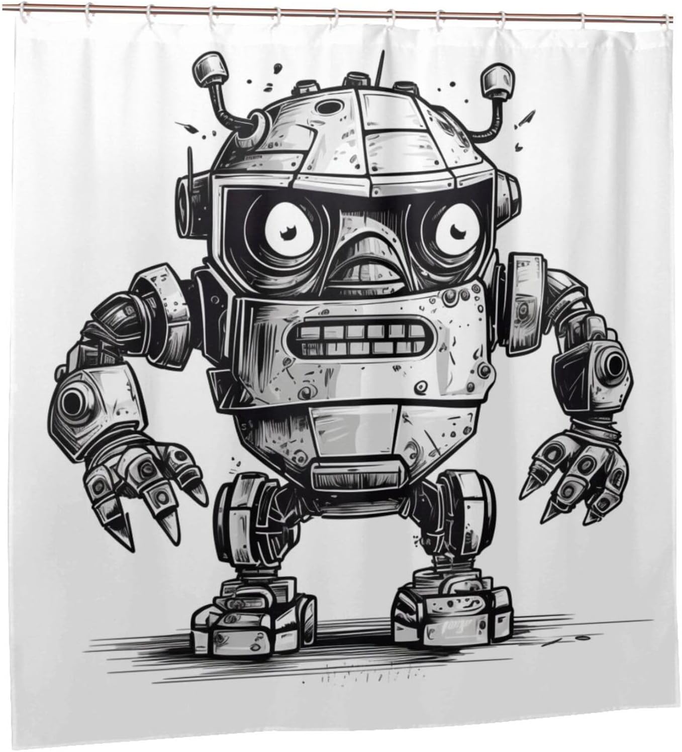 Cartoon Robot Shower Curtain Set with 12 Hooks 72x72in