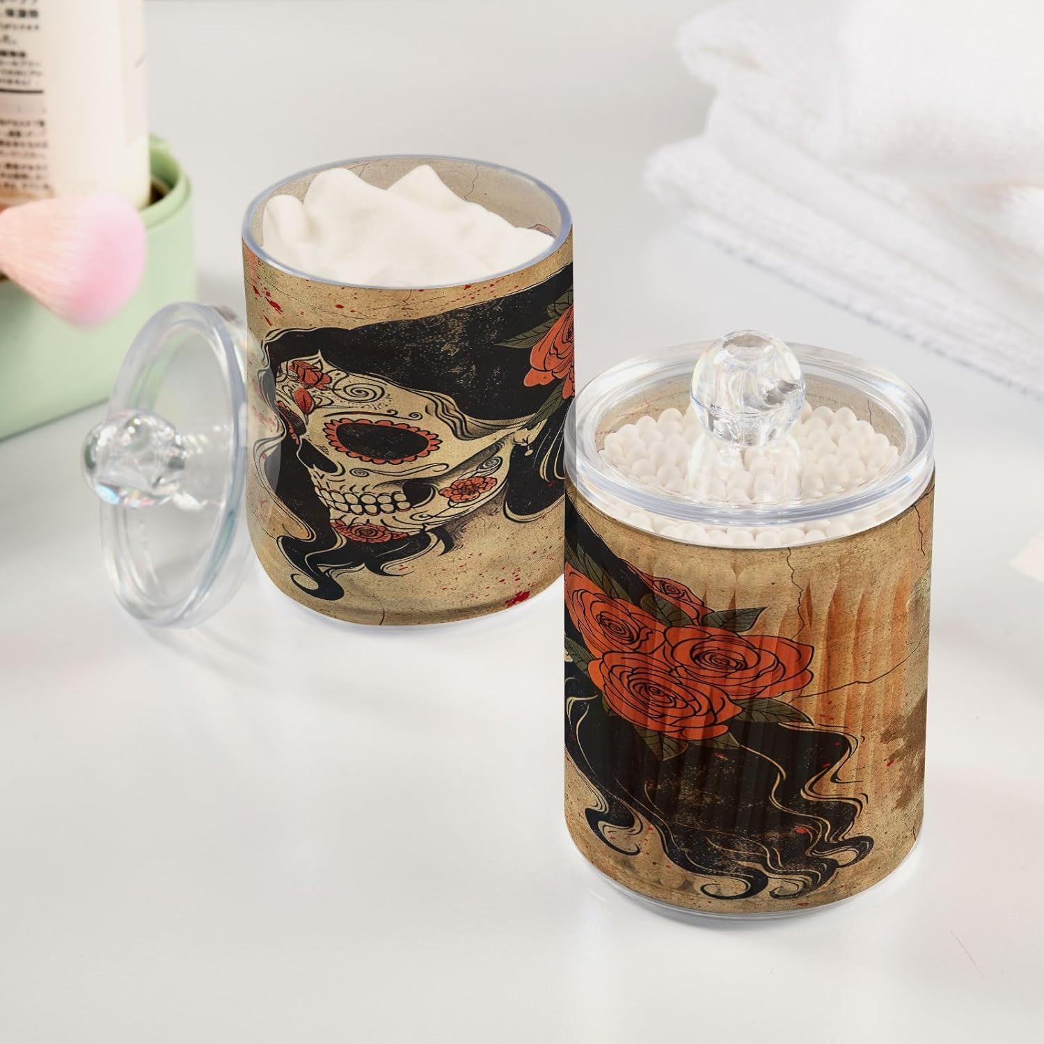 YETTASBIN Clear Apothecary Jars 2 Pack - 14 oz Cotton Swab Holder