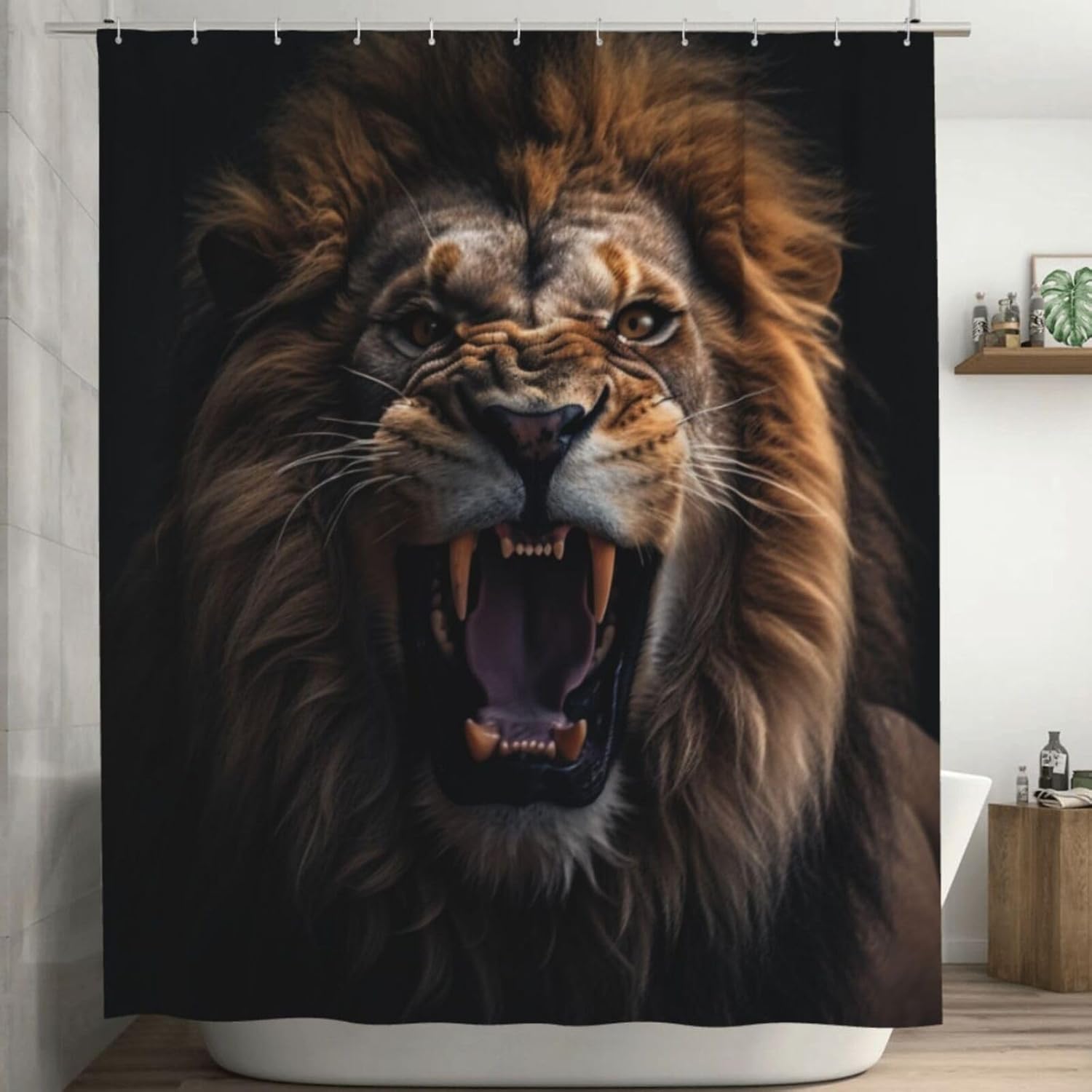 Lion Pattern Shower Curtain Set 72x72in with 12 Hooks