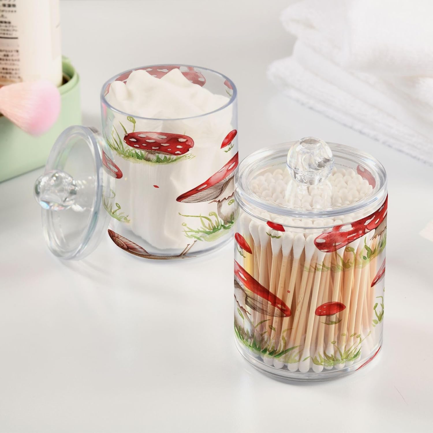 YETTASBIN Mushroom Clear Plastic Storage Jars 2 Pack
