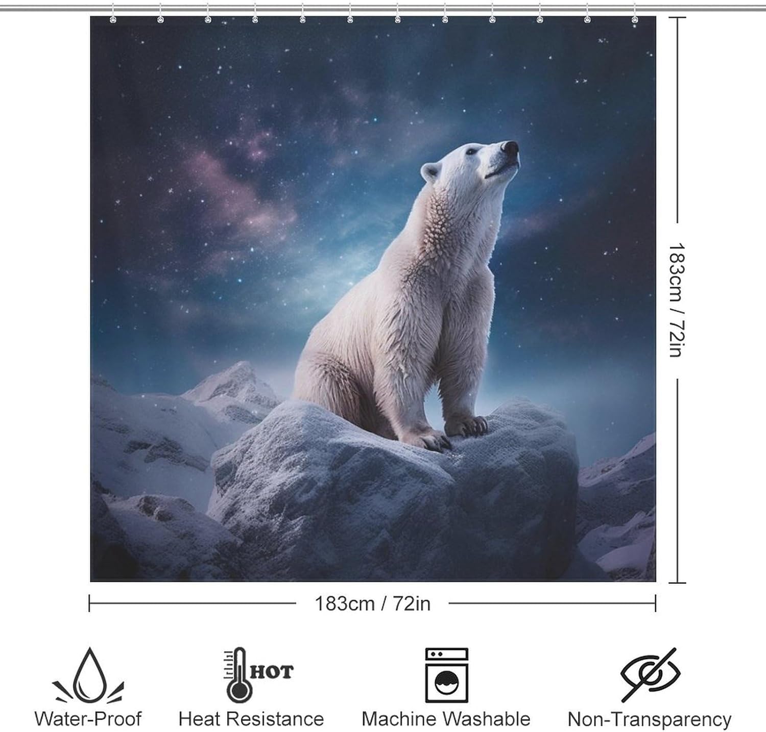 White Polar Bear Shower Curtain Set with 12 Hooks 72x72in 1