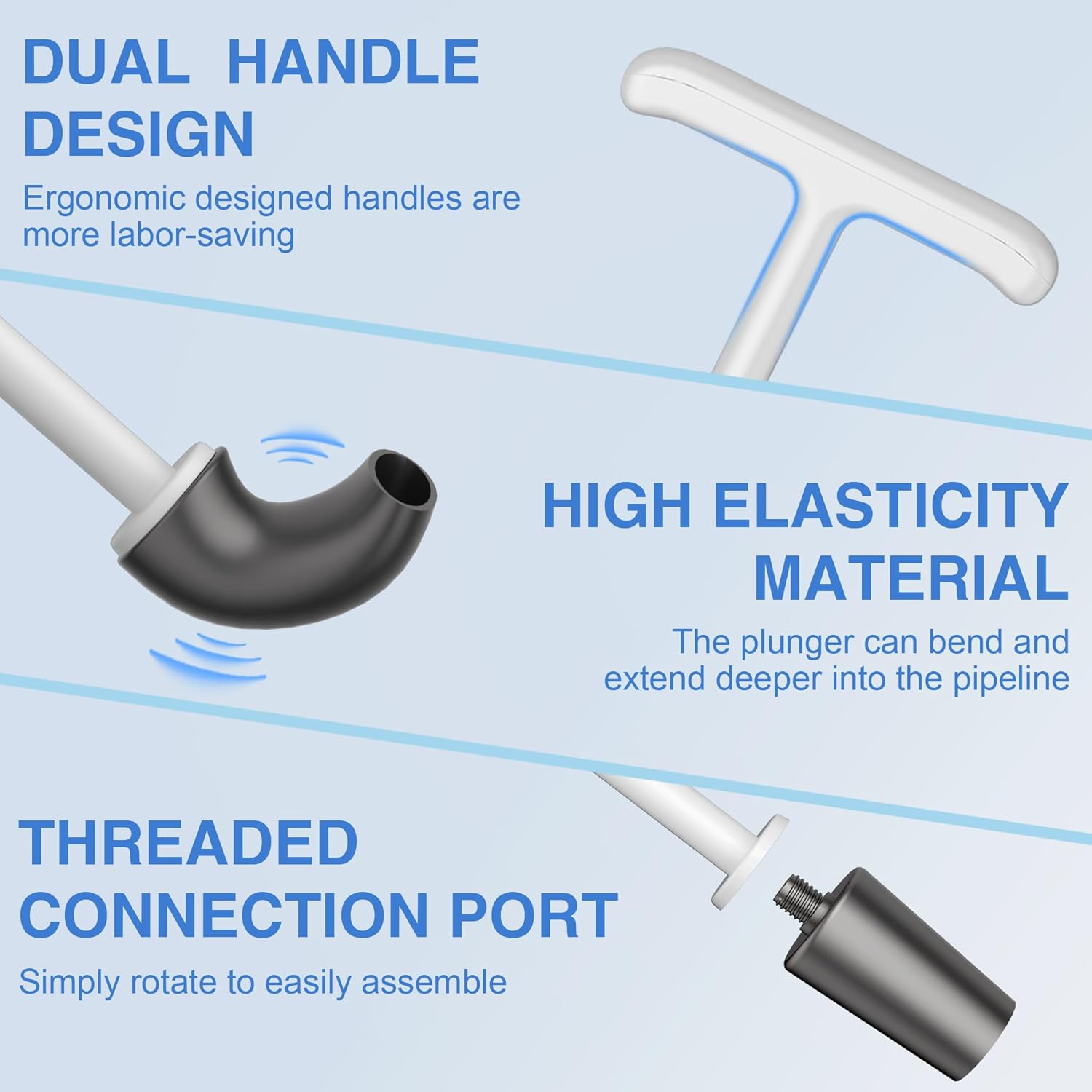 Cinola Dual Handle Toilet Plunger with Wall Mount Holder - White