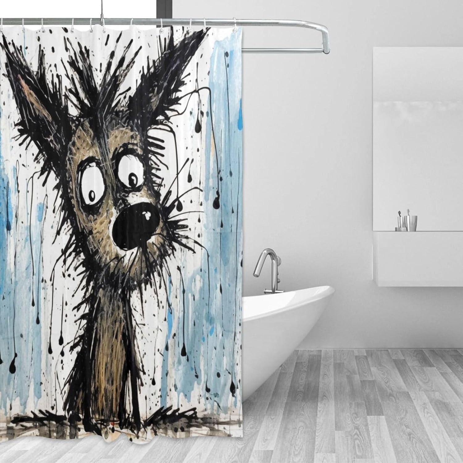 TIYAANDSY Cartoon Dirty Dog Waterproof Shower Curtain Set 72x72in