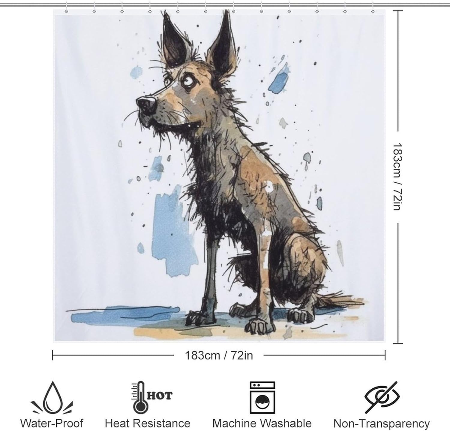 TIYAANDSY Cartoon Dirty Dog Shower Curtain Set 72x72in 1