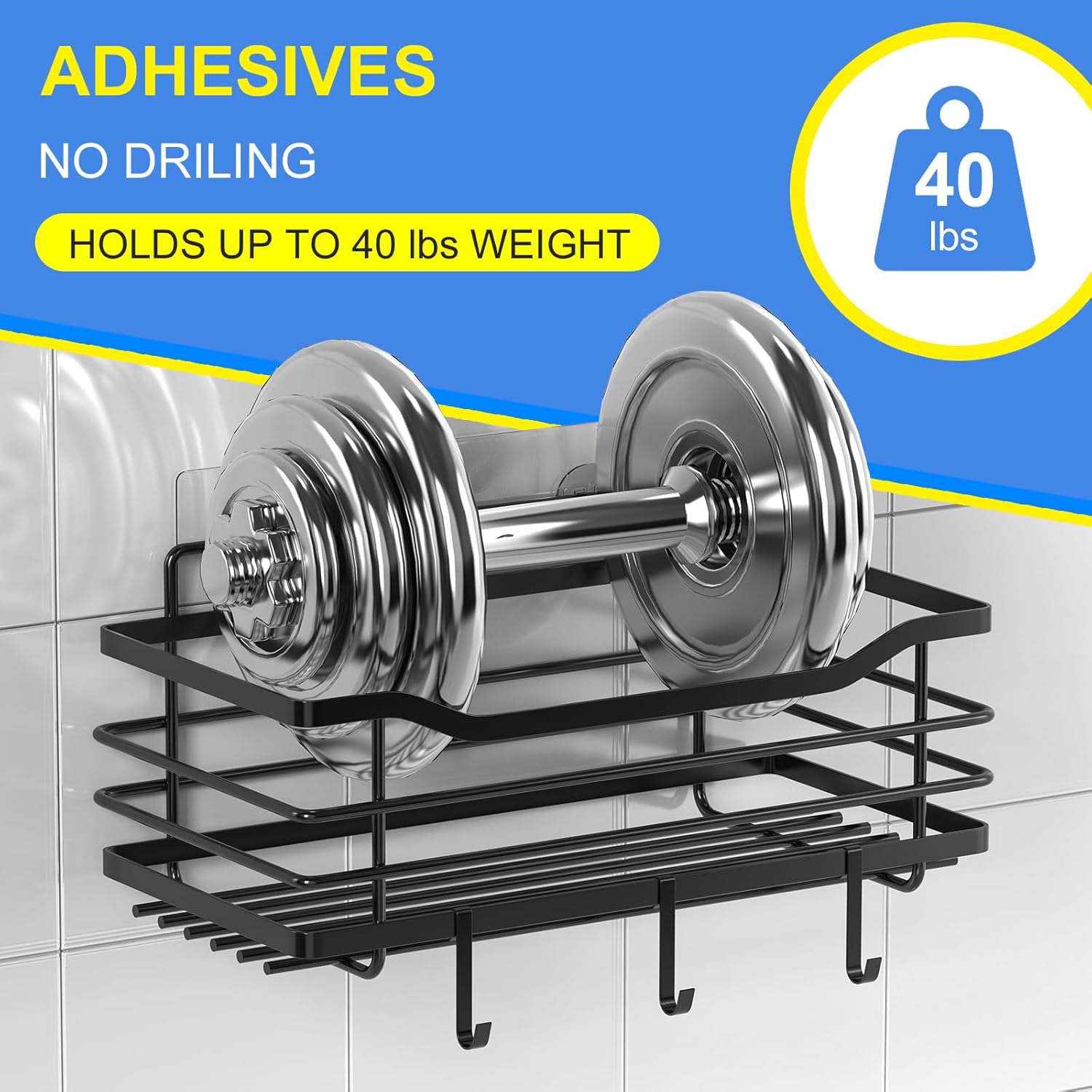 Stainless Steel Shower Caddy Set with 5 Adhesive Holders