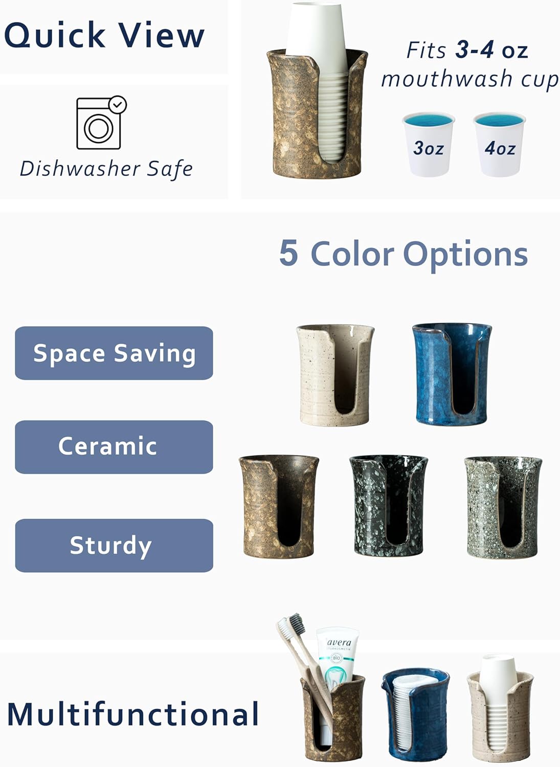 YHOJOY Ceramic Bathroom Cup Holder 3 Oz Dispenser
