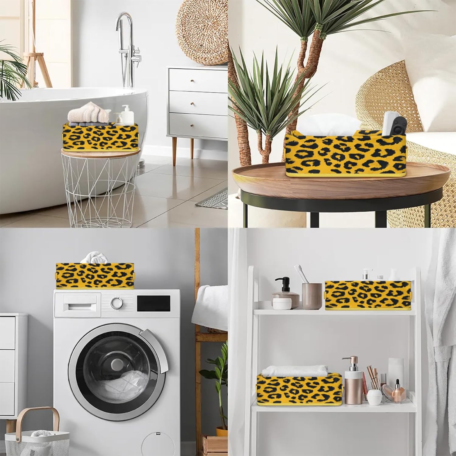 Snatocys Leopard Print Toilet Paper Basket with Handles