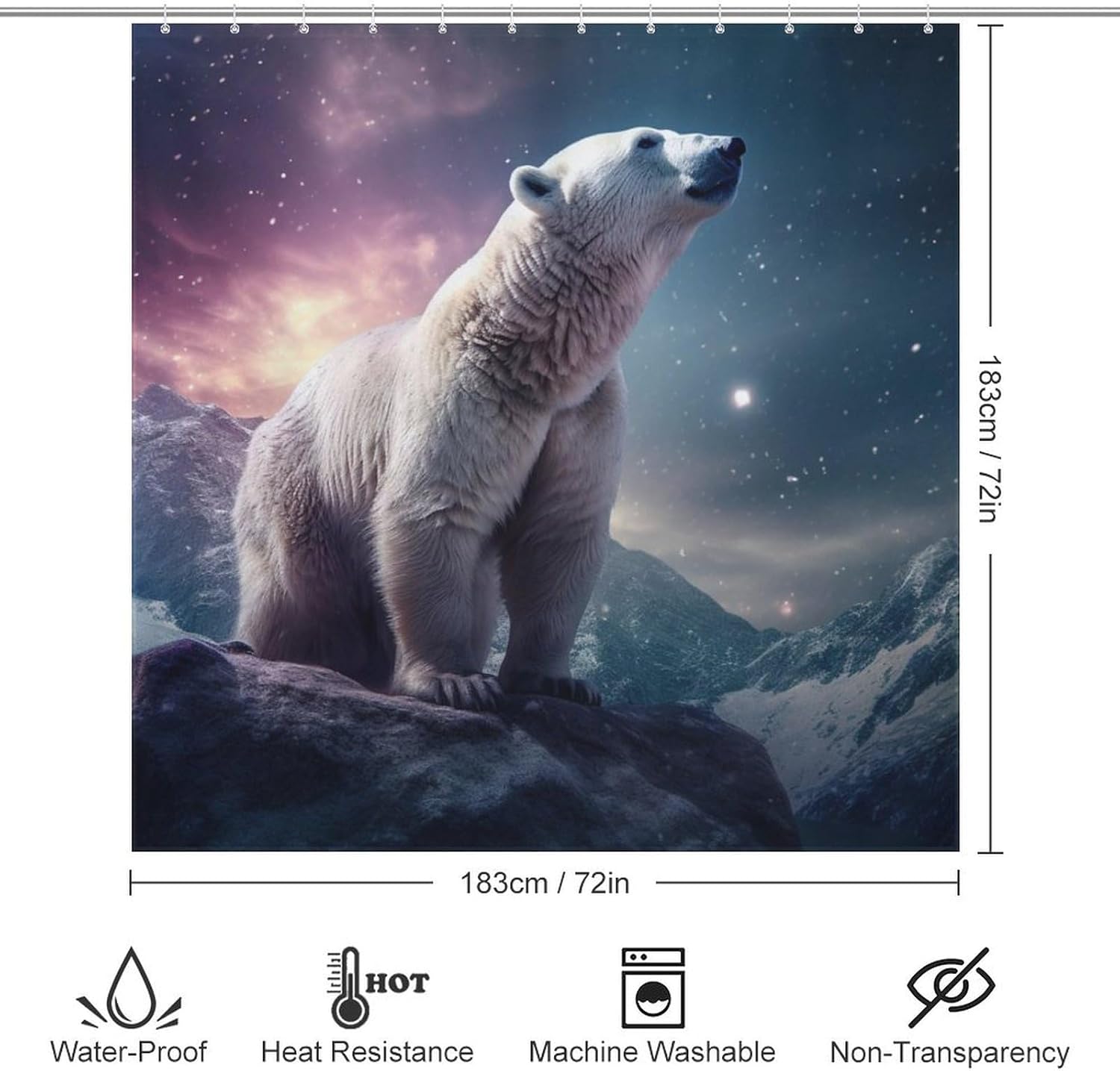 White Polar Bear Shower Curtain Set with 12 Hooks 72x72in