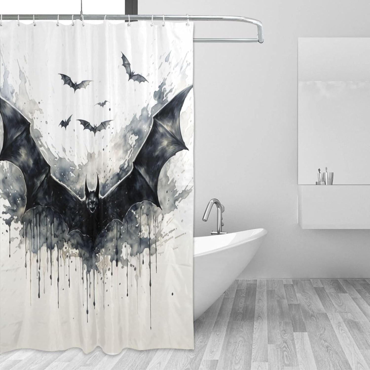 TIYAANDSY Black Bat Shower Curtain Set with 12 Hooks 72x72in
