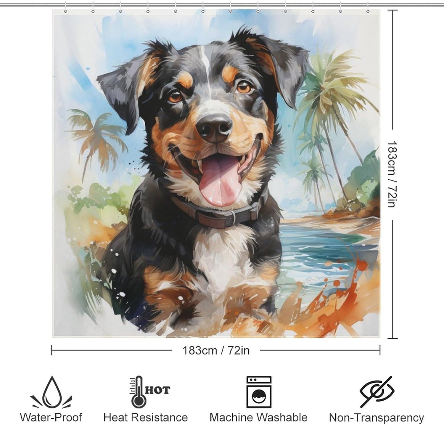 TIYAANDSY Black Dog Shower Curtain Set with 12 Hooks 72x72in