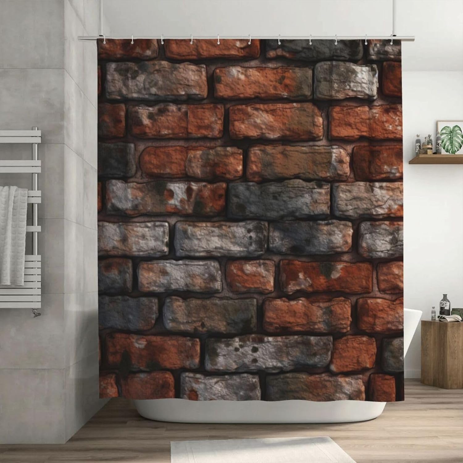 Red Brick Wall Shower Curtain with 12 Hooks 72x72in 1