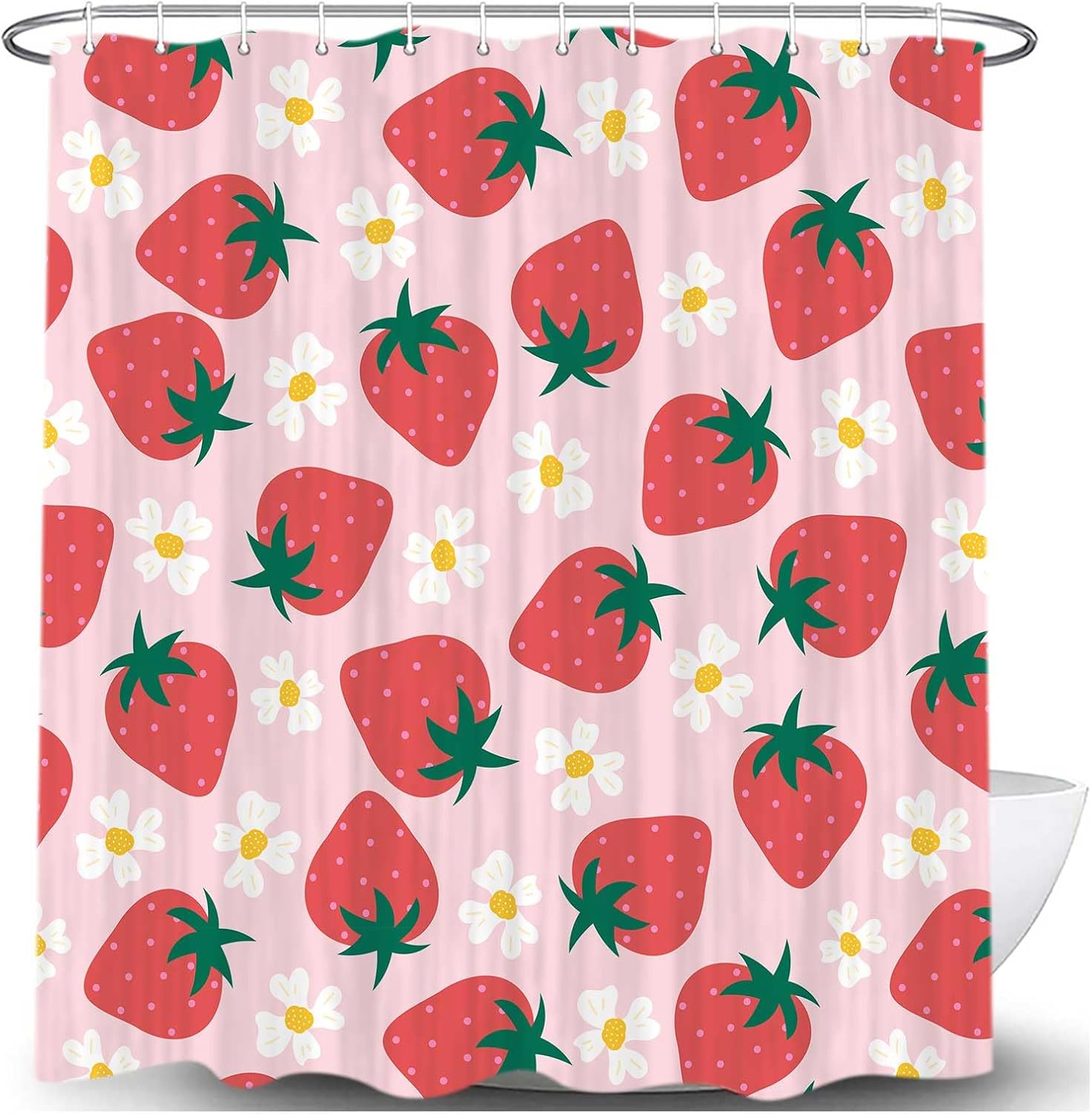 Cute Strawberry Shower Curtain Kids Girls Bathroom Decor