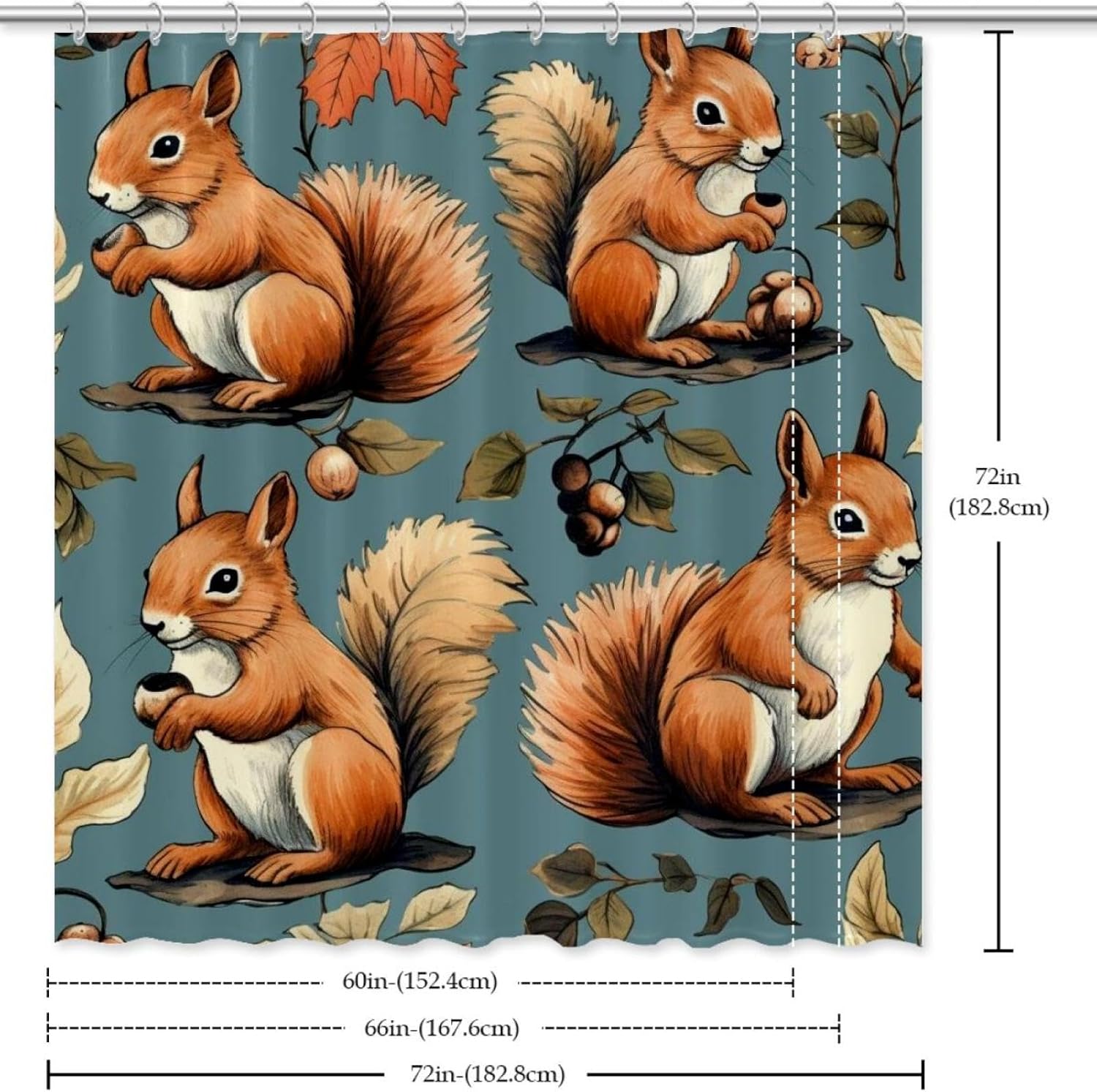 Cute Squirrel Shower Curtain Set with 12 Hooks