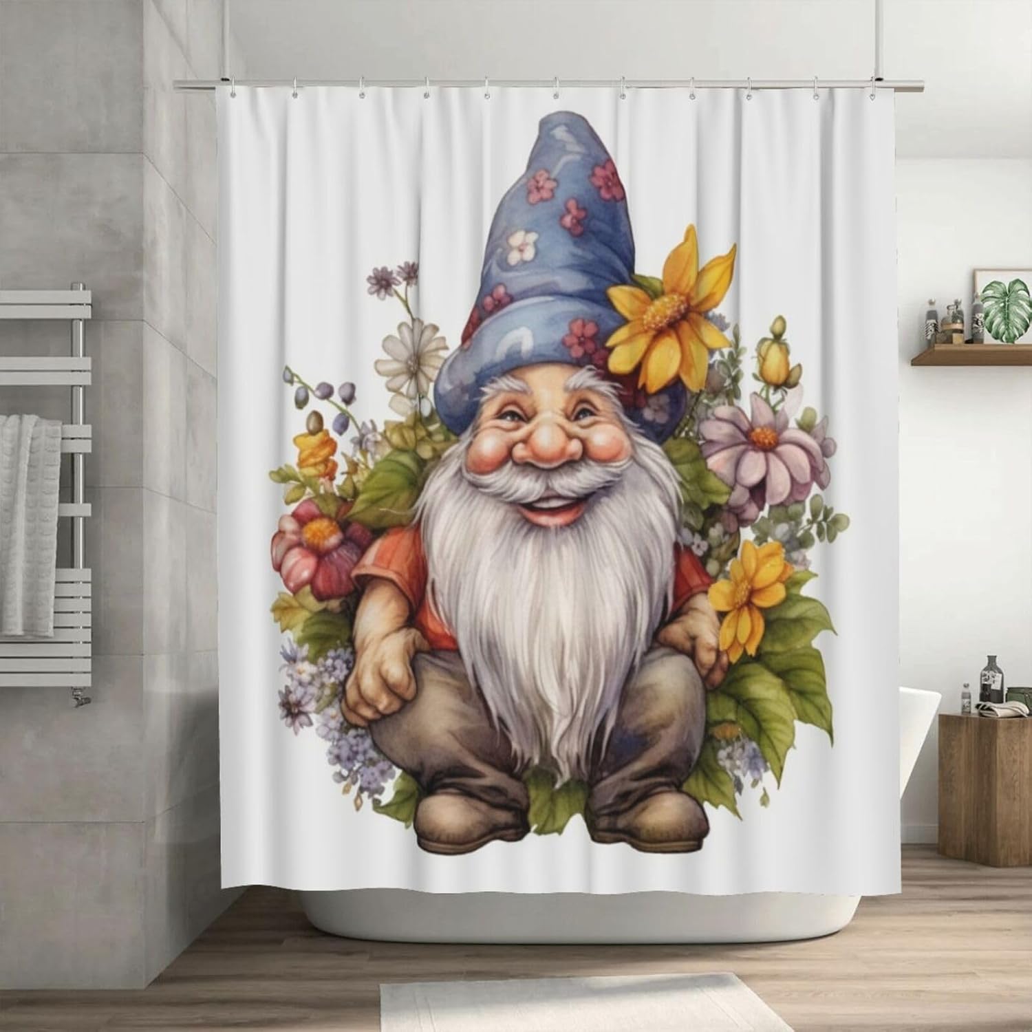 Cute Gnome Shower Curtain Set with 12 Hooks 72x72in