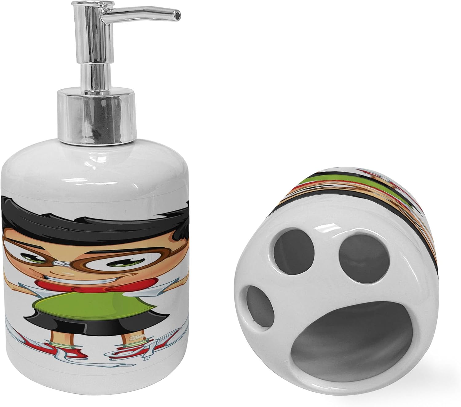 Ambesonne Happy Boy Soap Toothbrush Set Ceramic Bath Accessories 2 Pcs