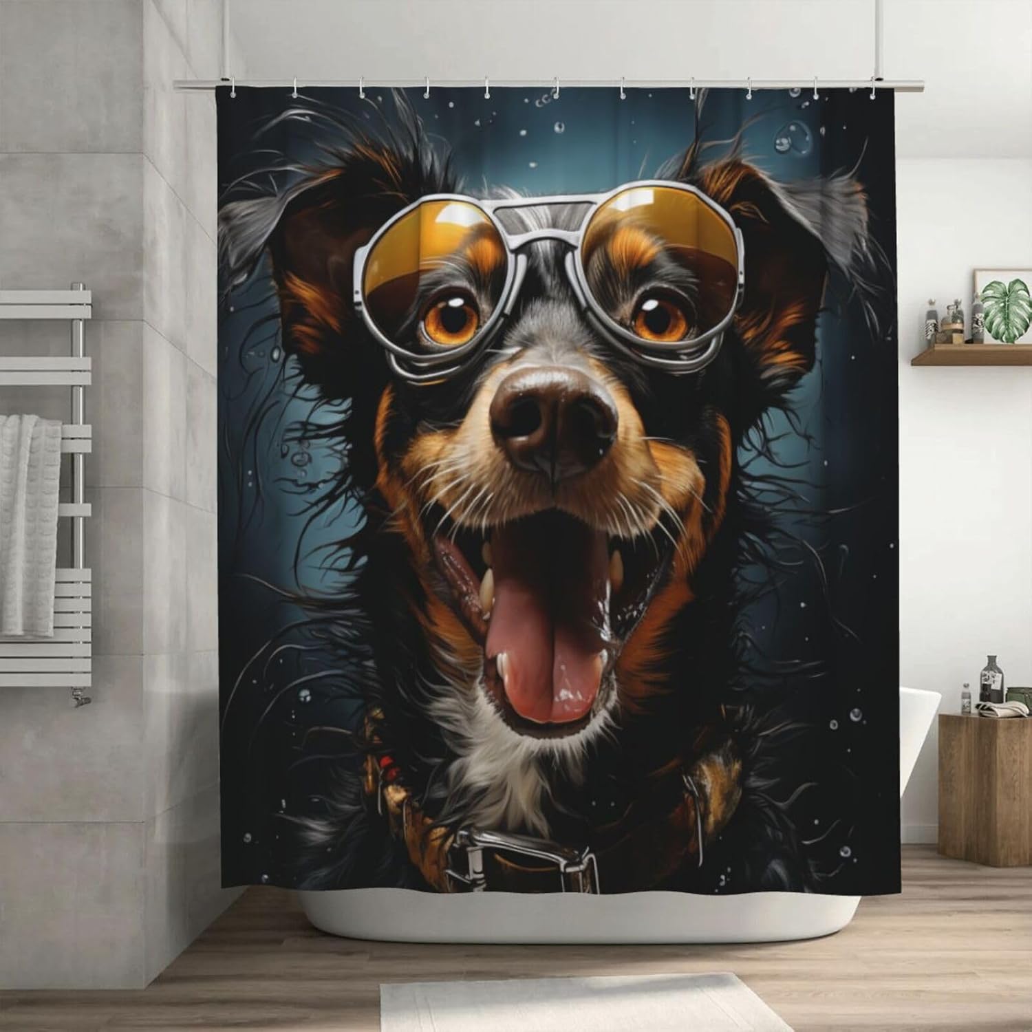 Cute Hippie Boho Dog Shower Curtain Set with 12 Hooks 72x72in