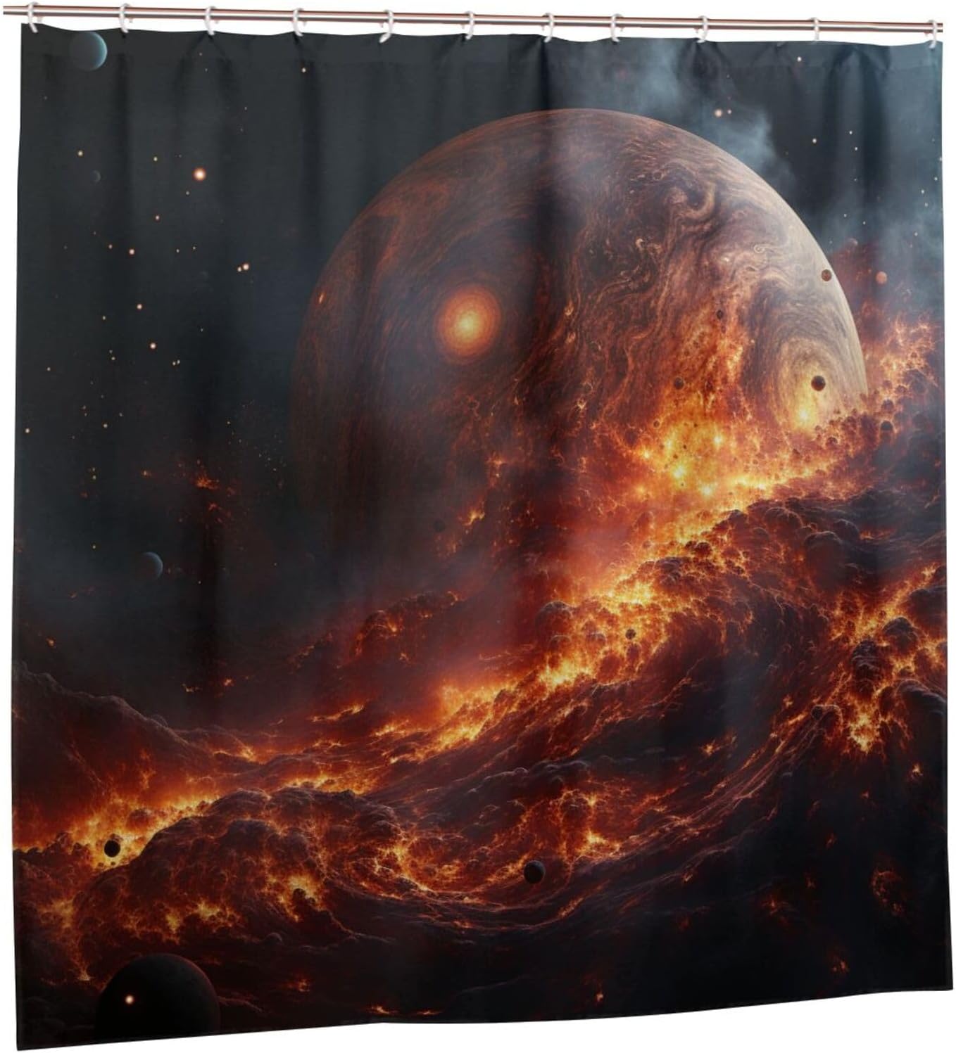 Flame Planet Shower Curtain Set with 12 Hooks 72x72in 1