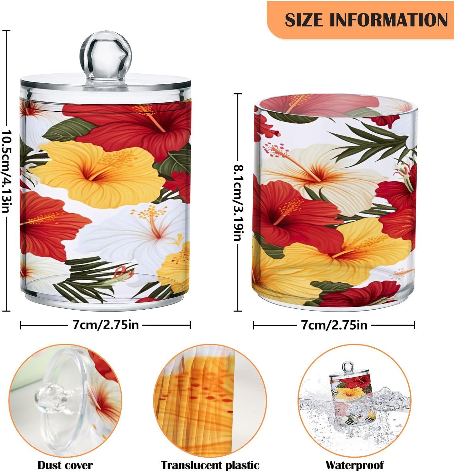 Yettasbin Flower Clear Plastic Apothecary Jars 2 Pack