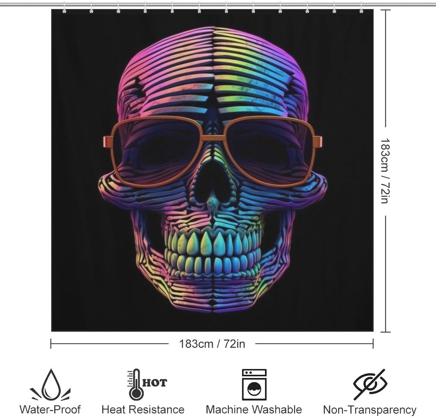 TIYAANDSY Skull Pattern Shower Curtain Set with 12 Hooks 72x72in