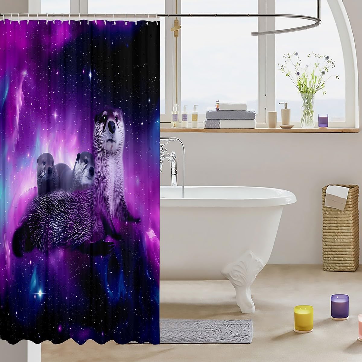 Feelyou Otter Shower Curtain Purple Galaxy