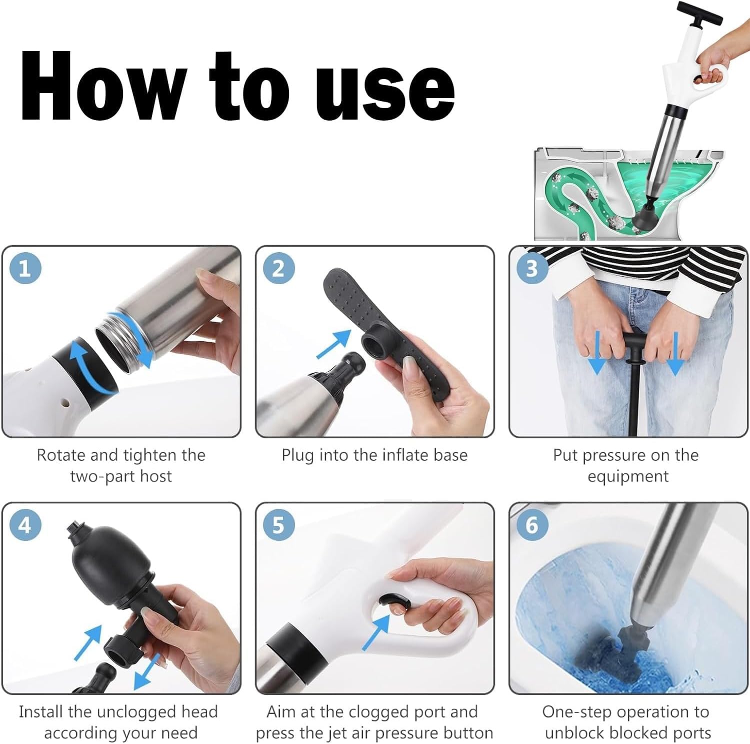 Nuotuv Pneumatic Floor Drain Plunger Tool Black 1