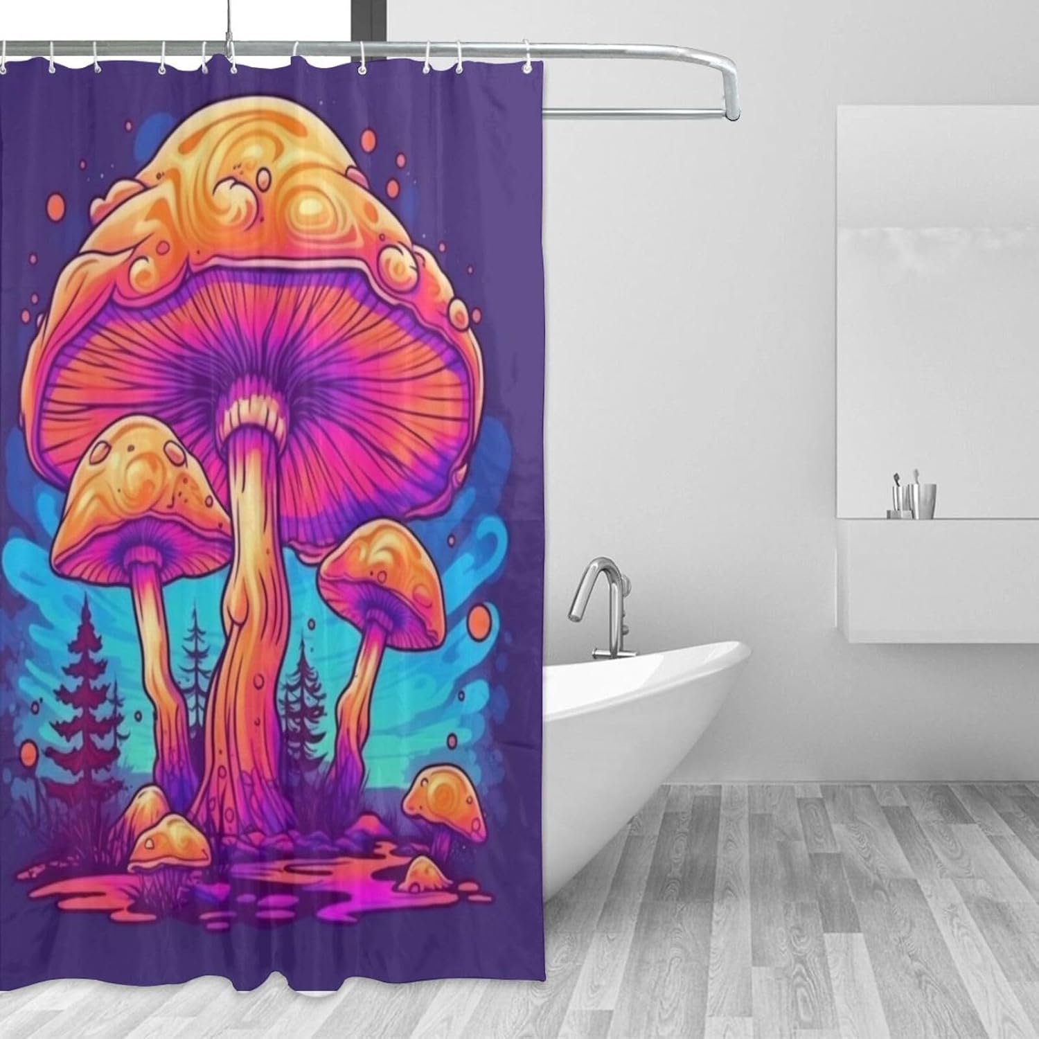 Trippy Mushroom Shower Curtain Set Red Blue Waterproof 72x72in