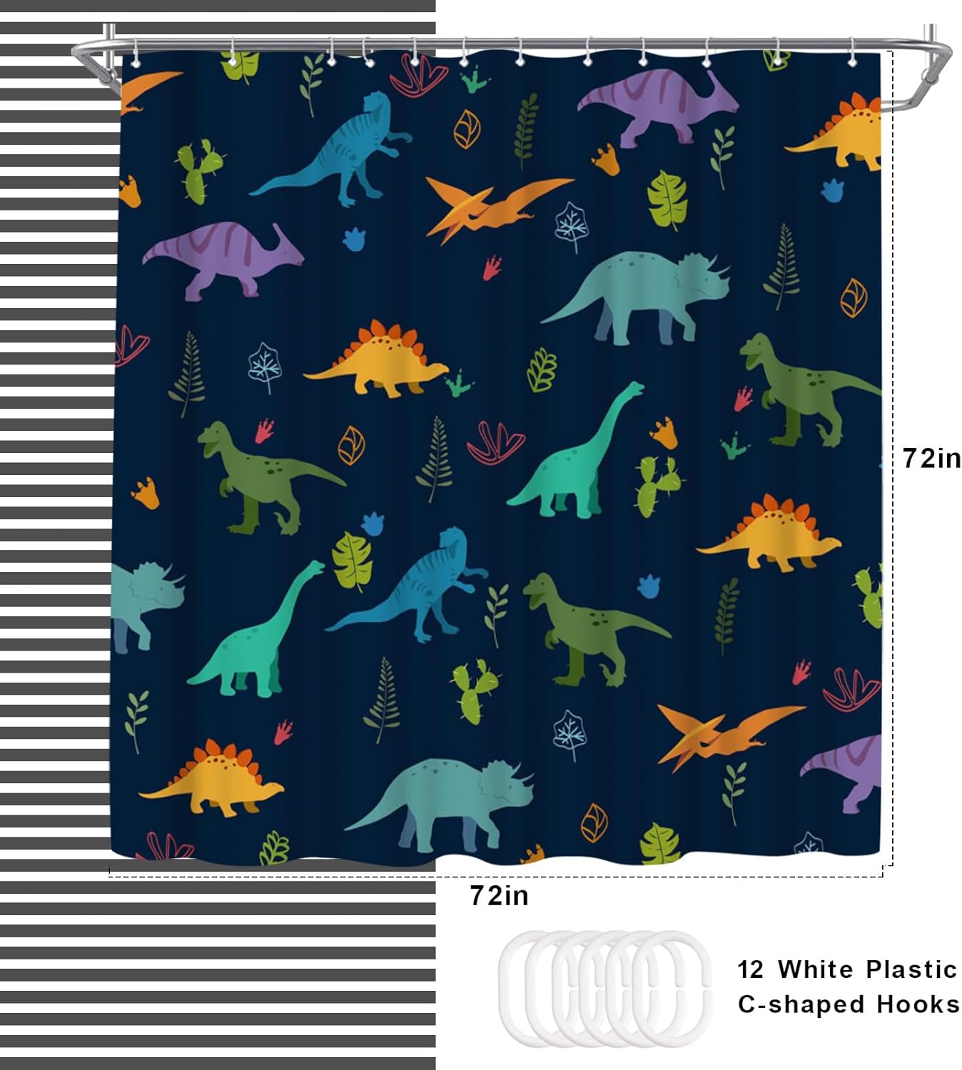 WELMECO Dinosaur Kids Shower Curtain 72x72inch Blue
