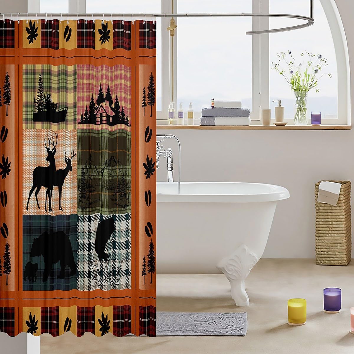 Erosebridal Buffalo Plaid Shower Curtain Set with 12 Hooks