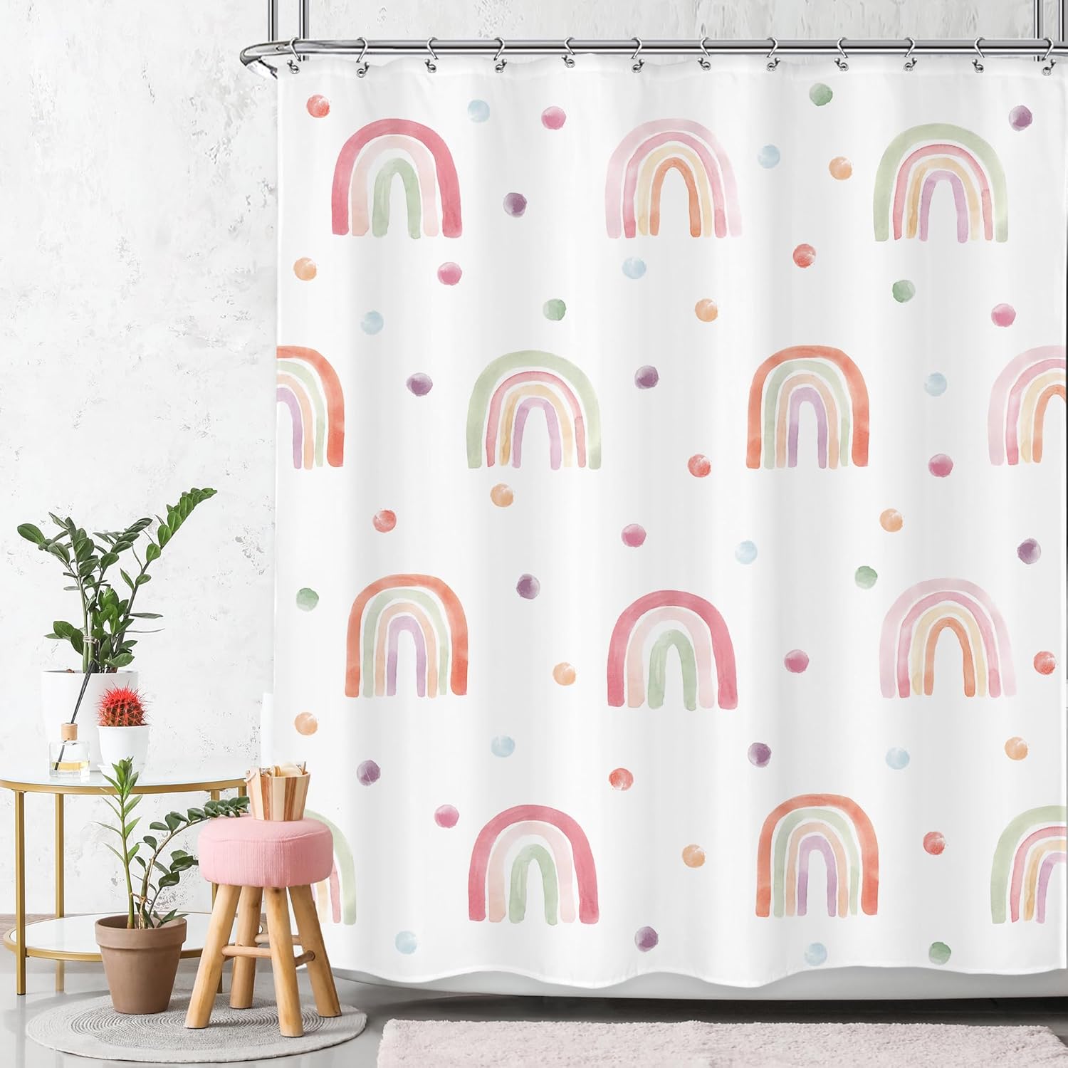 Kids Rainbow Shower Curtain with Hooks