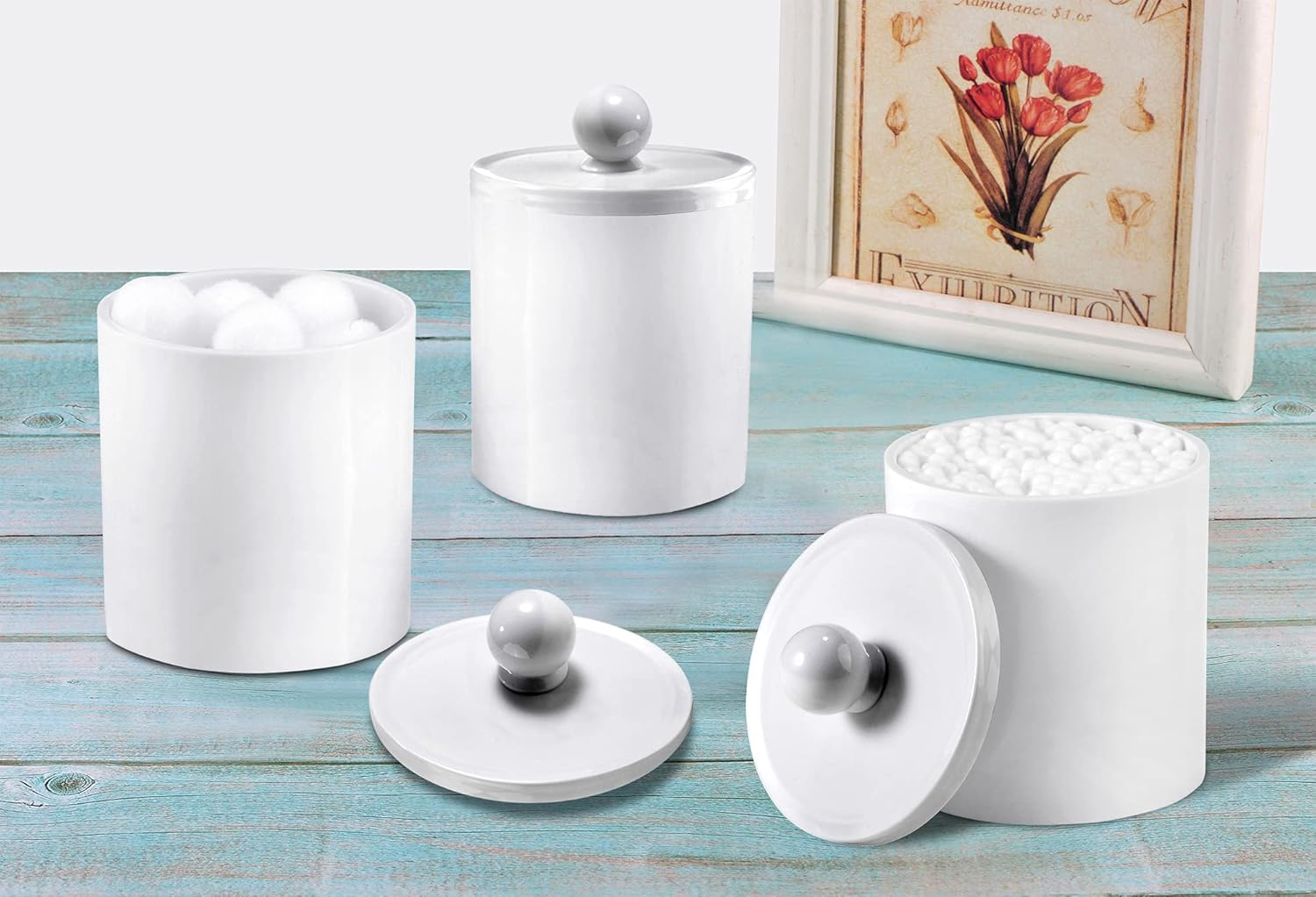 SheeChung White Acrylic Q-Tip Holder Canister Jars 4 Pack of 15 oz