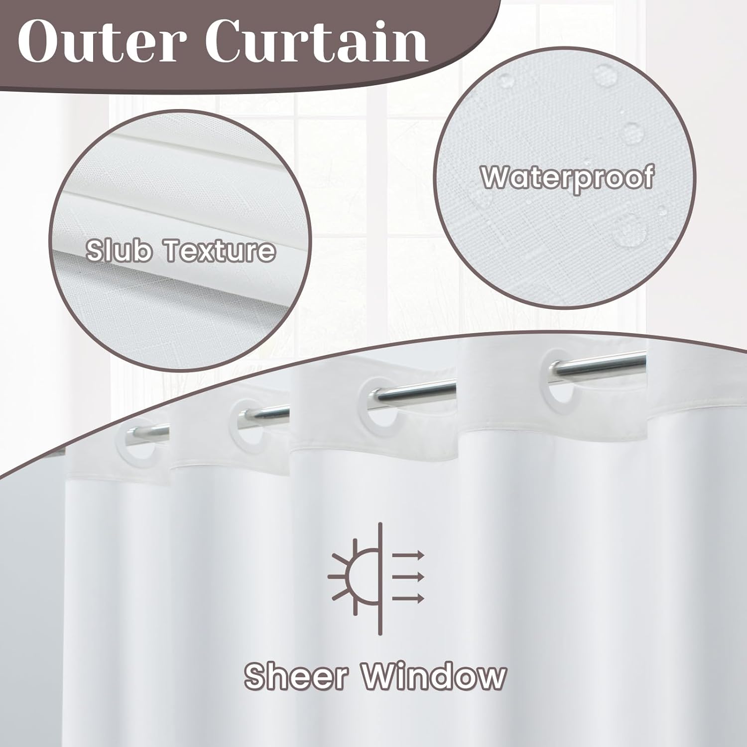 No Hook Slub Textured Shower Curtain Set - 71x74 in