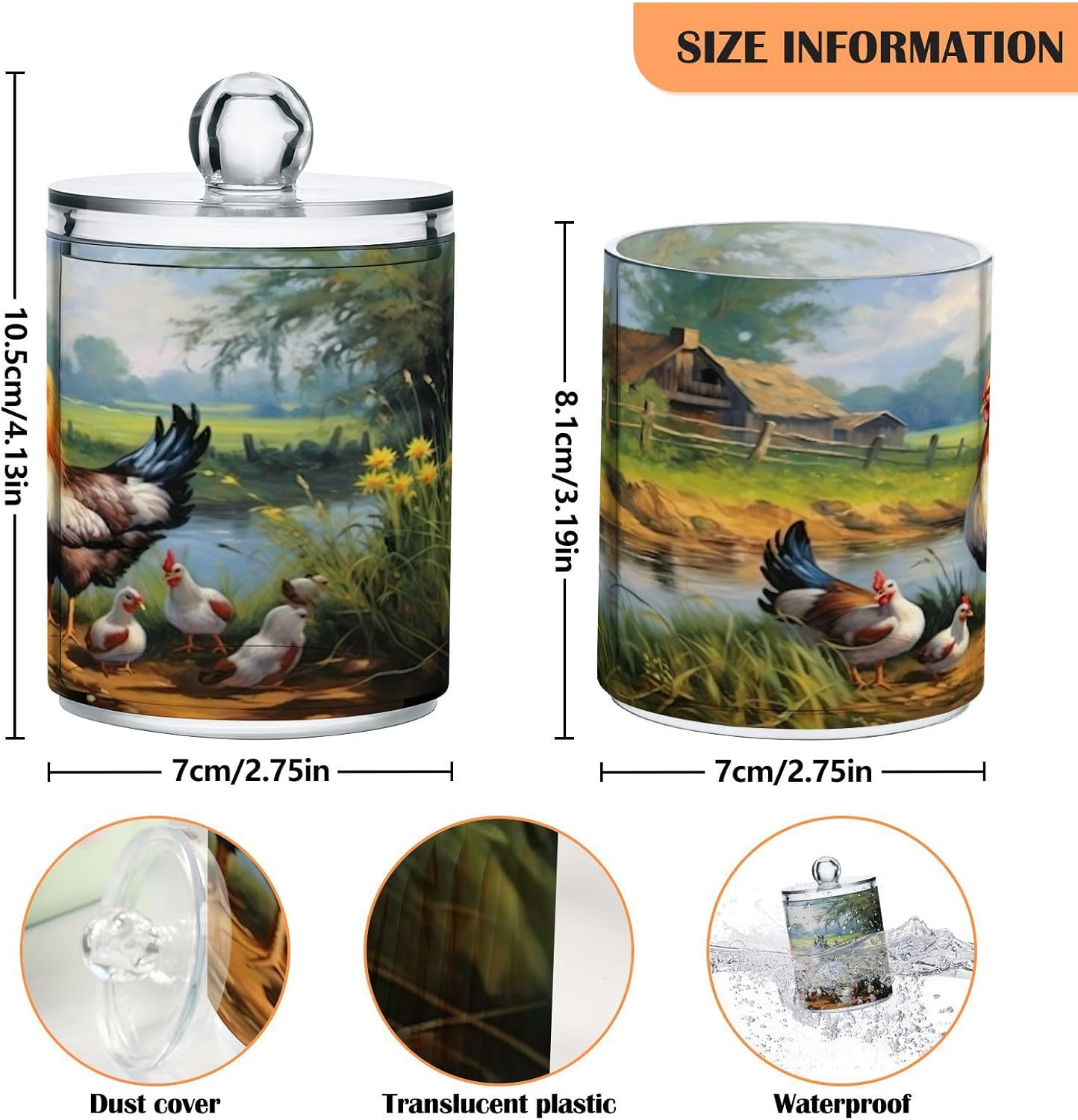 YETTASBIN Rooster Clear Plastic Storage Jars 2 Pack