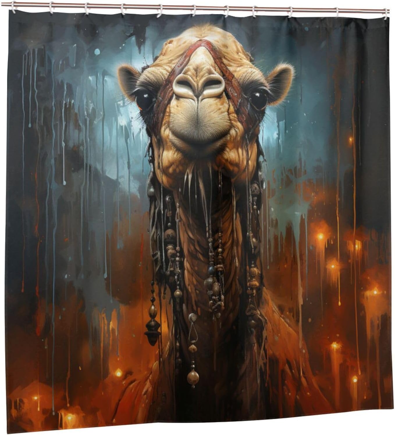 Boho Blue Paint Animal Shower Curtain Set with 12 Hooks