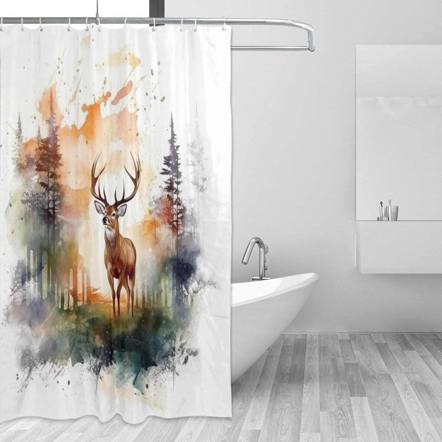 Brown Deer Shower Curtain Set with 12 Hooks 72x72in