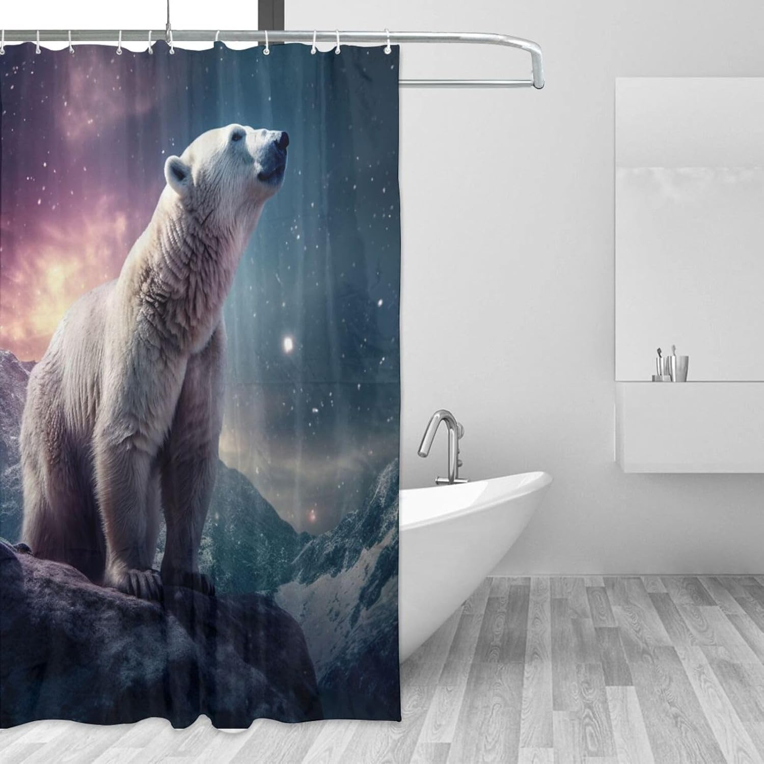 White Polar Bear Shower Curtain Set with 12 Hooks 72x72in
