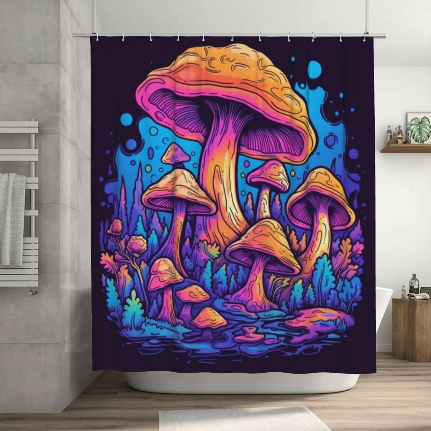 Trippy Mushroom Shower Curtain Set Red Blue Forest
