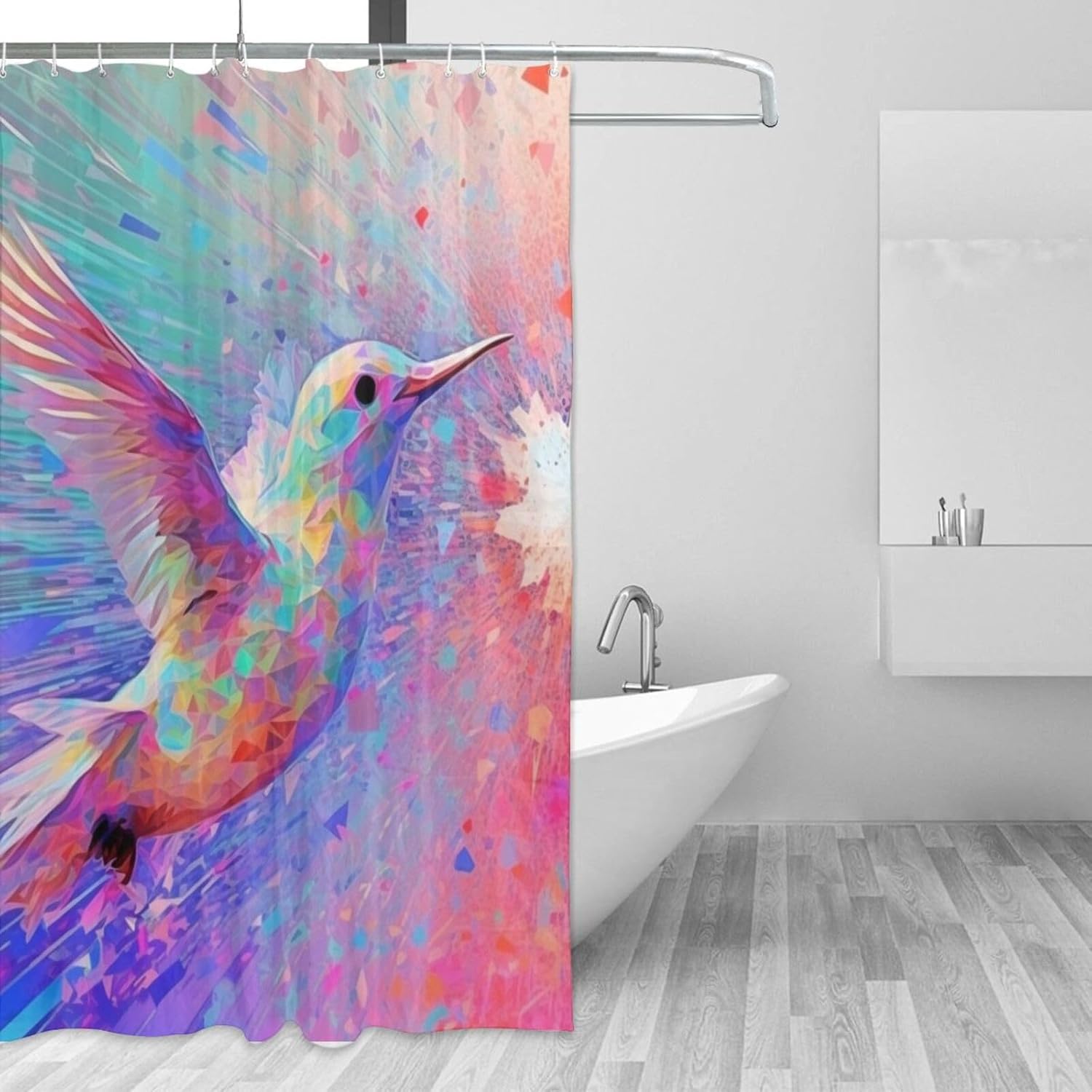 Boho Hummingbird Shower Curtain with 12 Hooks 72x72in
