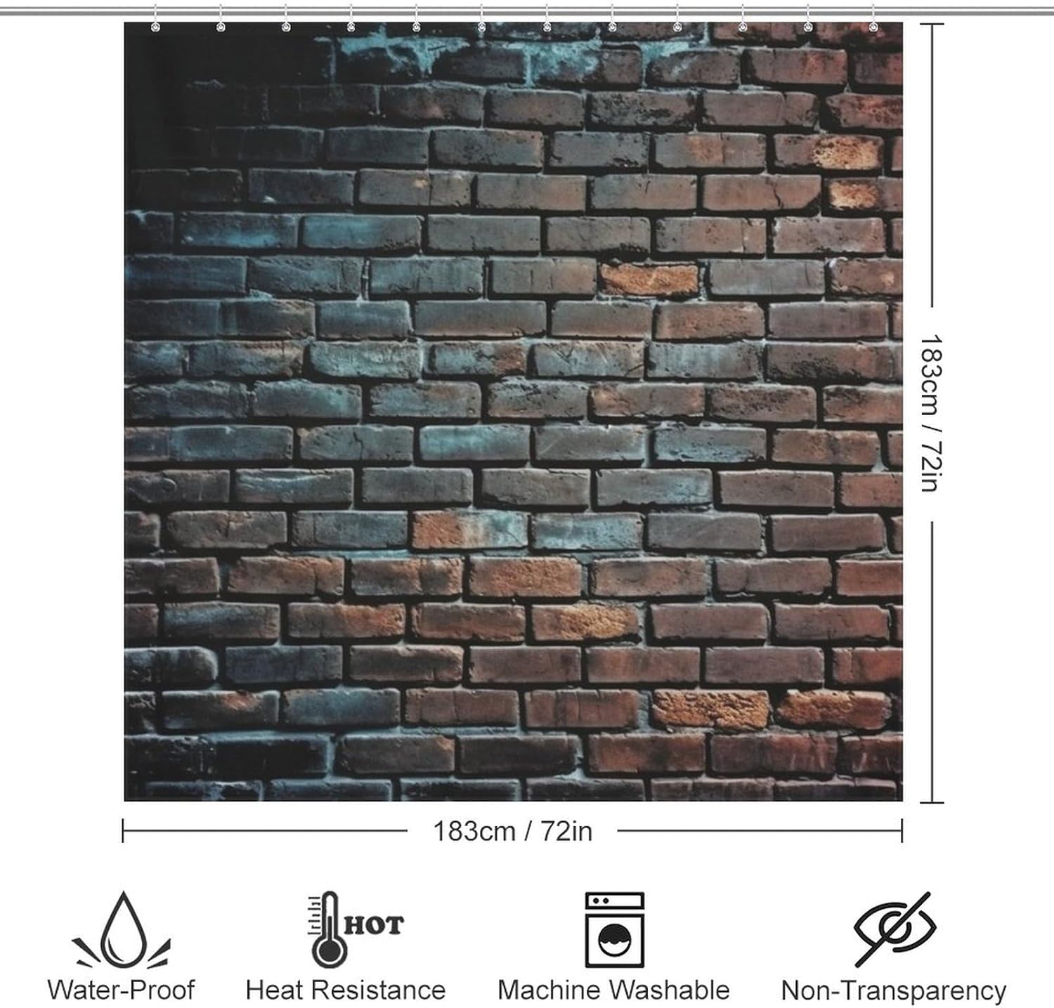 Red Brick Wall Shower Curtain with 12 Hooks 72x72in