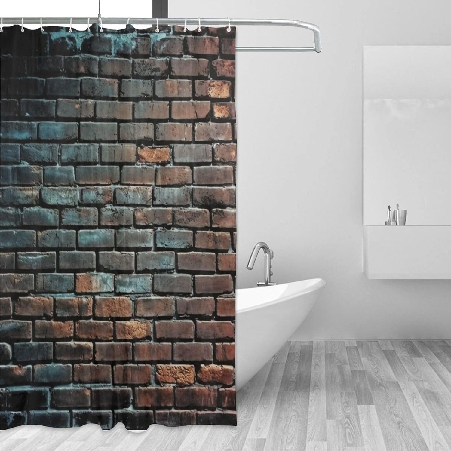 Red Brick Wall Shower Curtain with 12 Hooks 72x72in
