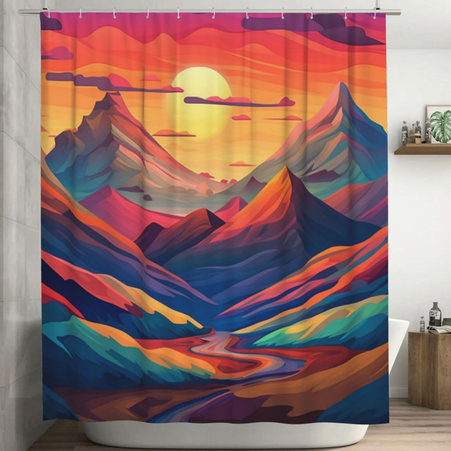 TIYAANDSY Boho Birds Sunset Shower Curtain Set with 12 Hooks 72x72in