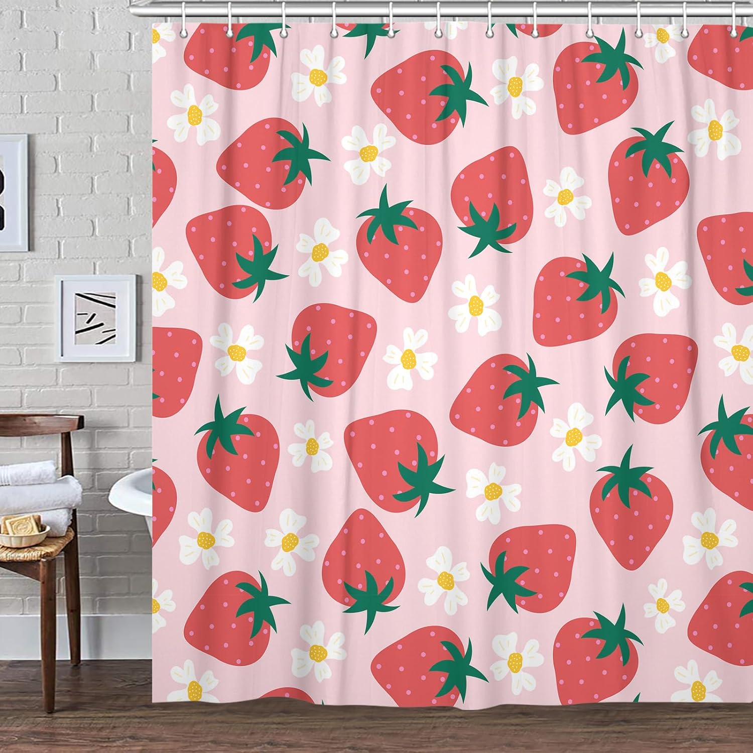 Cute Strawberry Shower Curtain Kids Girls Bathroom Decor