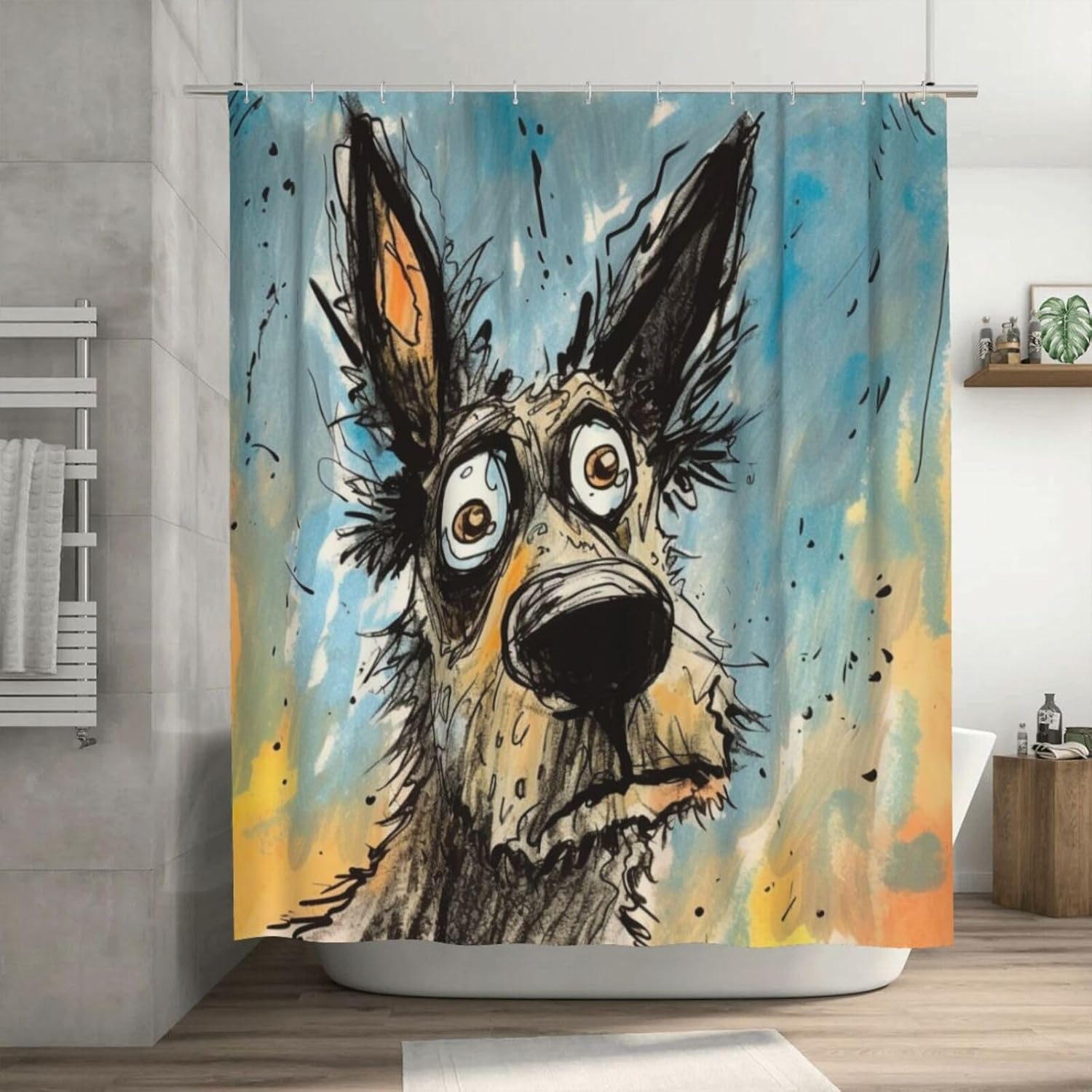 TIYAANDSY Cartoon Dirty Dog Shower Curtain Set 1