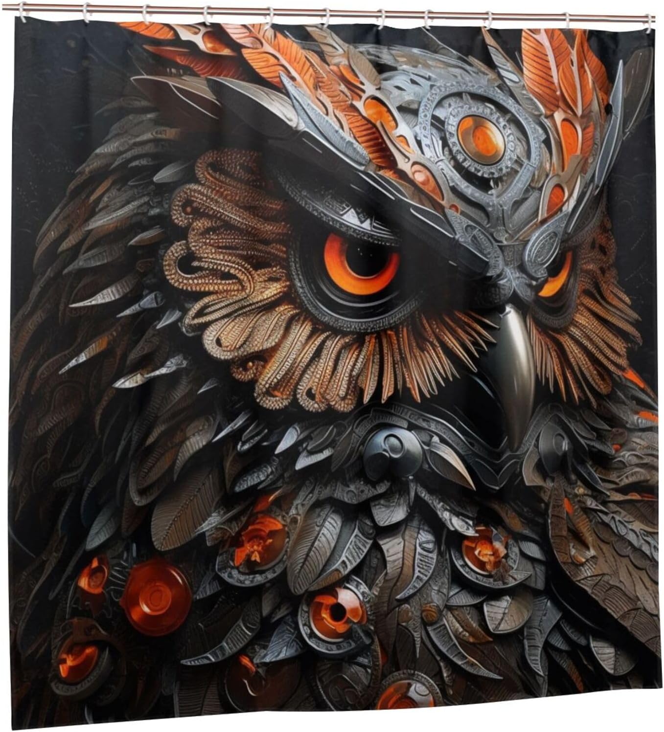 Mecha Owl Shower Curtain Set with 12 Hooks 72x72in