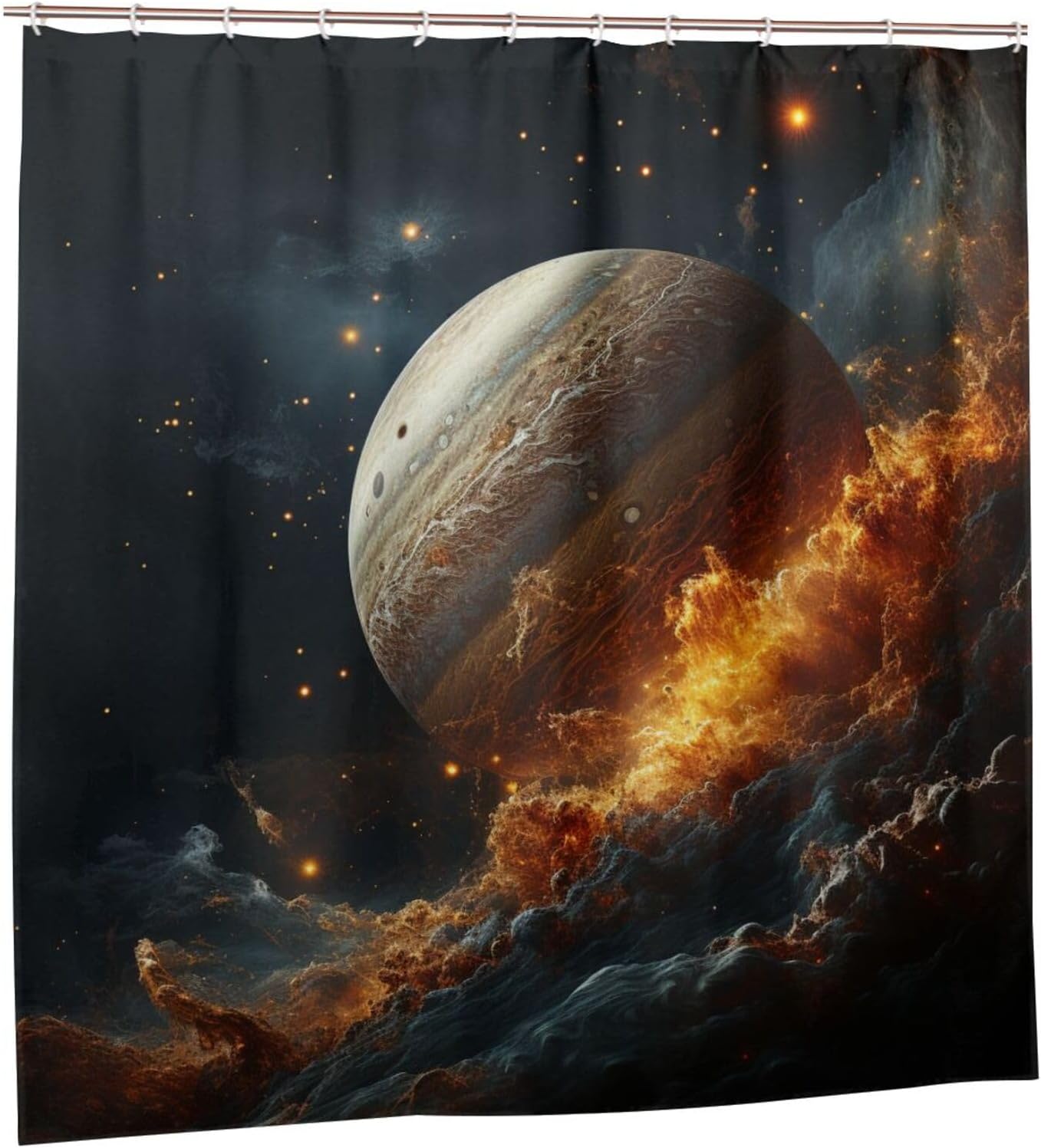 Flame Planet Shower Curtain Set 72x72in with 12 Hooks