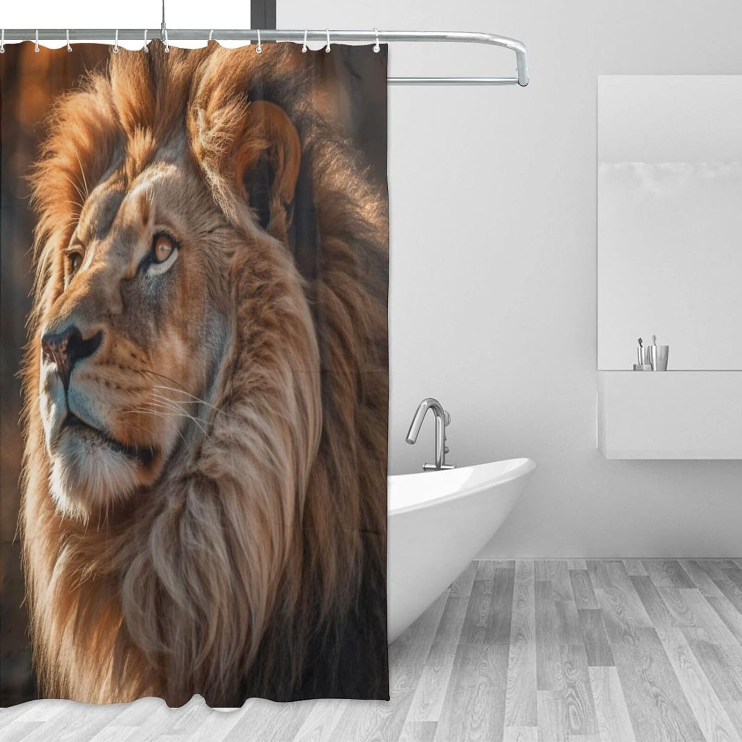 Brown Lion Shower Curtain Set with 12 Hooks 72x72in 1